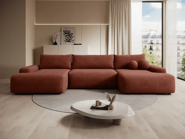 Vente-unique - DAVISO Sofa Stoff Rot - B 163 cm x H 87 cm x L 360 cm
