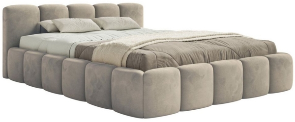 Selsey 'Cloudy Low' Polsterbett 200x200 cm, wasserabweisender Samt, Graubeige