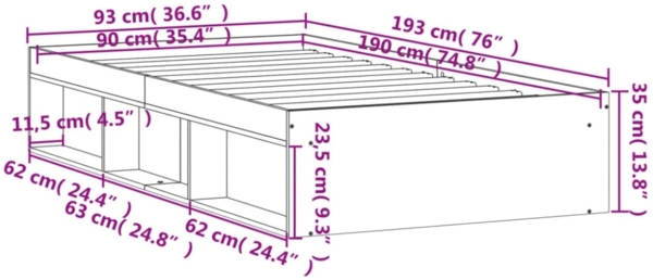 vidaXL Bettgestell Betongrau 90x190 cm 3203841 Bild 2
