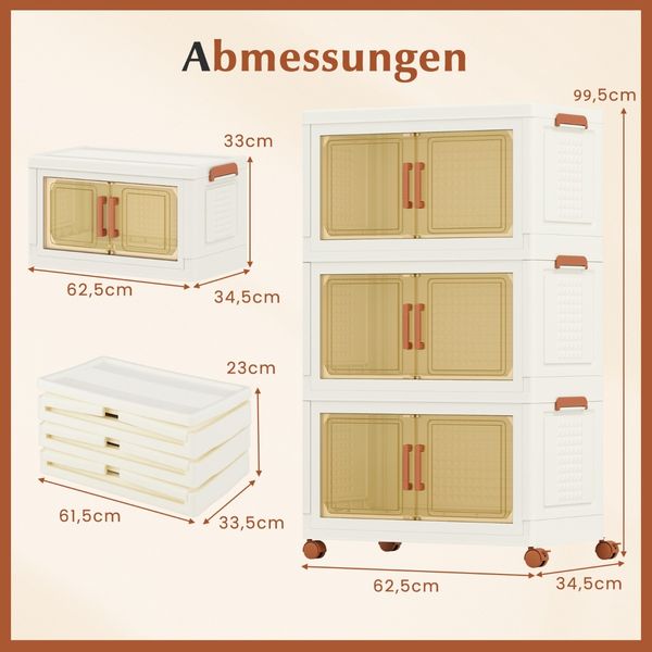 Aufbewahrungsbox mit Deckel & Rollen & Transparenten Türen Faltbare Stapelboxen Kunststoffbox 156 L