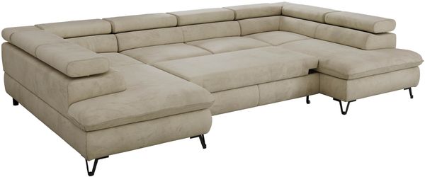 MKS Möbel 'Pablo U-Form' Wohnlandschaft mit Bettkasten, Beige, Samt, ohne Topper Bild 6