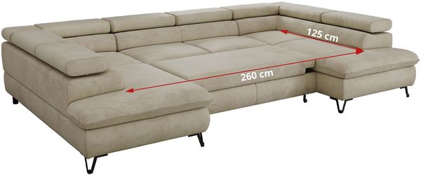 MKS Möbel 'Pablo U-Form' Wohnlandschaft mit Bettkasten, Beige, Samt, ohne Topper Bild 8