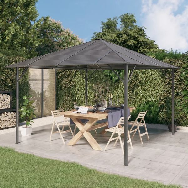 vidaXL Pavillon mit Dach, Stahl/Polyester Anthrazit, 3x3 m
