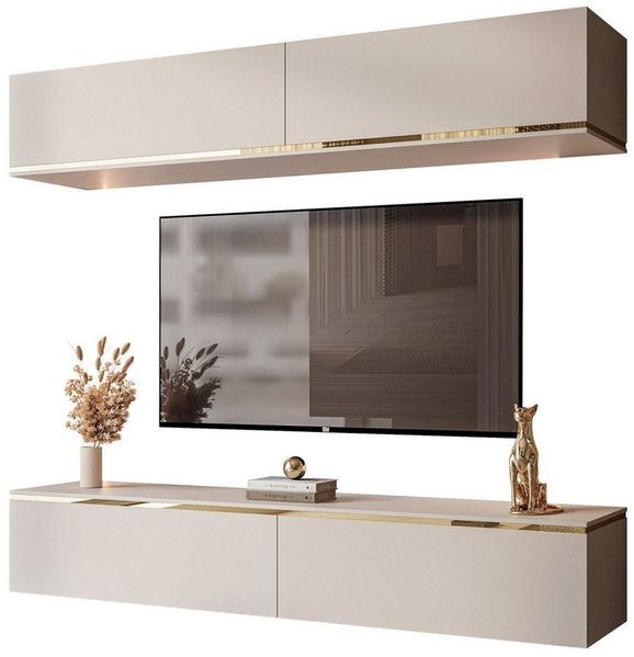 Lookway Wohnwand hängende AURORA Kaschmir mit LED, Fronten in Matt