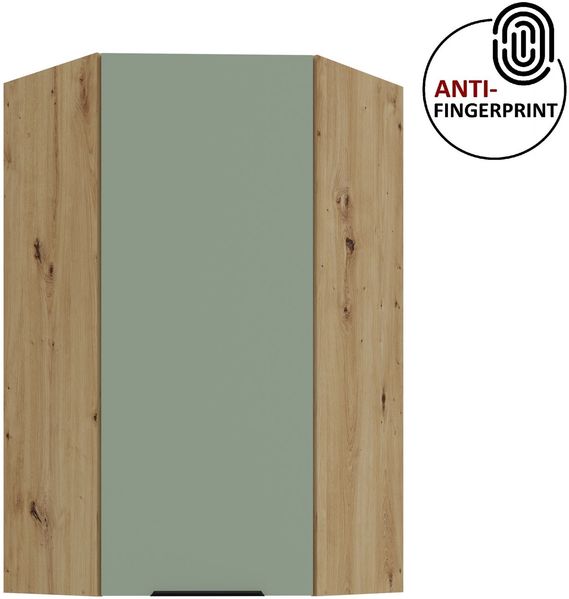 Küchen Eckhängeschrank 60x60 cm - Höhe 90 cm Küche ARIA Aquamarin ultra matt + Eiche Artisan matt, hochwertige Fronten mit Anti Fingerprint Beschichtung Küchenzeile Küchenblock