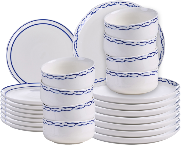 Tafelservice 24-teilig AMCHUR Porzellan Weiß Blau