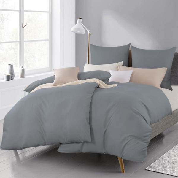 Bettwäsche 135x200 4tlg Grau - Weich Mikrofaser Reißverschluss