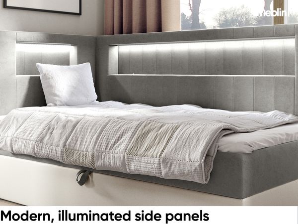 MEBLINI Kinderbett mit Bettkasten GARETH 3 100x200 Links – H3/Grau Samt Gepolstert Einzelbett mit Matratze - Polsterbett mit Stauraum - Bett mit Kopfteil – Stauraumbett Bild 3