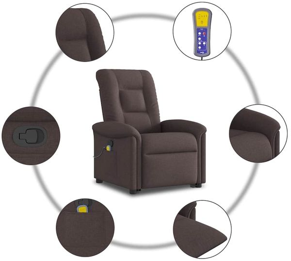 vidaXL Massagesessel mit Aufstehhilfe Dunkelbraun Stoff 3303269 Bild 10