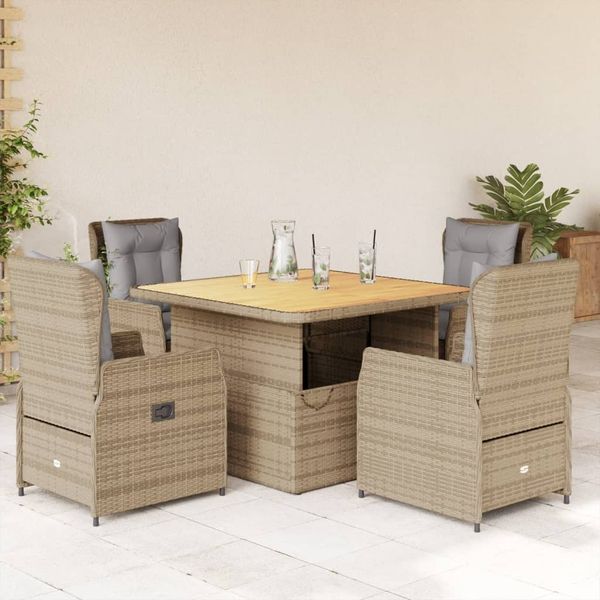 vidaXL 5-tlg. Garten-Essgruppe mit Kissen Beige Poly Rattan 3262773