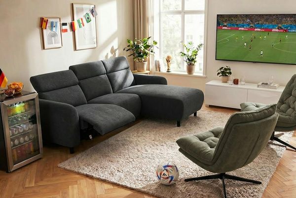 OTTO home Ecksofa SKAANE Struktur, L-Form, 274 cm, manuelle/elektrische Relaxfunktion, rundes Design, Kopfteilverstellung, Federkernpolsterung