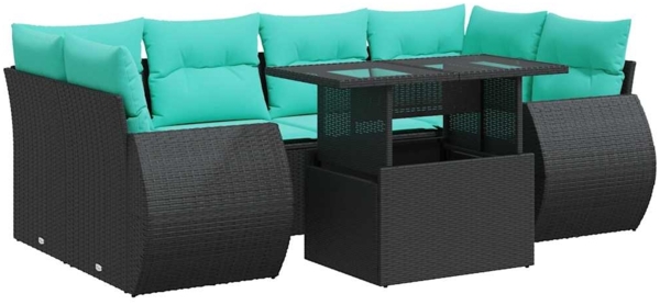vidaXL 7-tlg. Garten-Sofagarnitur mit Kissen Schwarz Poly Rattan 3326588