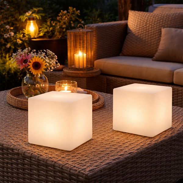 2x LED Solarleuchte, Würfel, LxH 20x20 cm