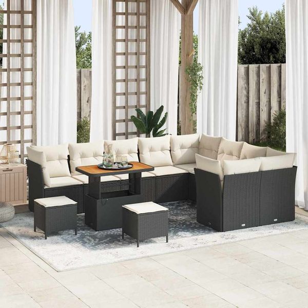 vidaXL Garten-Sofa-Set mit Kissen 12 pcs Schwarz und Creme 3363475