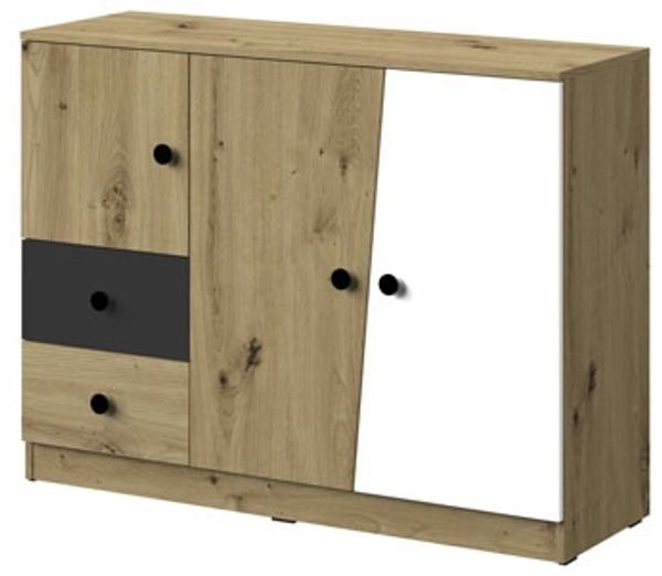Kommode ""Nero"" Sideboard 120 cm artisan eiche weiß schwarz matt