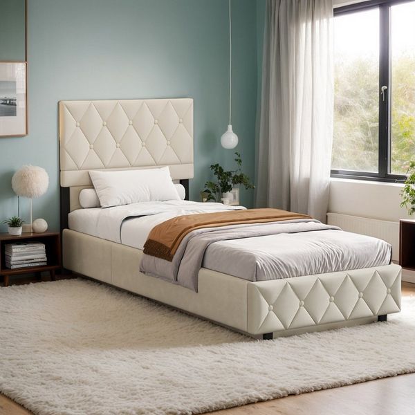 REDOM Polsterbett Funktionsbett Stauraumbett (Strapazierfähig und schmutzabweisend,elastische Polsterung, 90x200 cm mit Lattenrost Inklusive Matratze), Lattenrost, schlichtes Design
