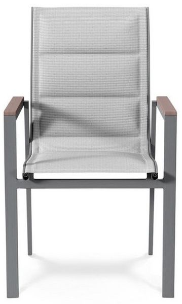 KHG Gartenstuhl Stapelstuhl gepolstert mit Armlehnen aus Polywood, bis 120kg belastbar (Outdoor-Stuhl), aus Aluminium Grau, zum Schutz pulverbeschichtet, stapelbar