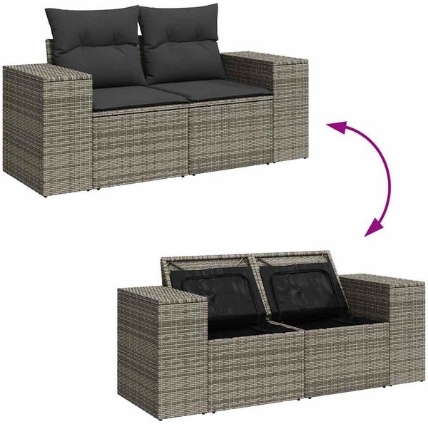 vidaXL 6-tlg. Garten-Sofagarnitur mit Kissen Grau Poly Rattan 3326731 Bild 6