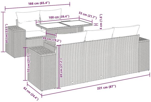vidaXL 6-tlg. Garten-Sofagarnitur mit Kissen Grau Poly Rattan 3326731 Bild 12