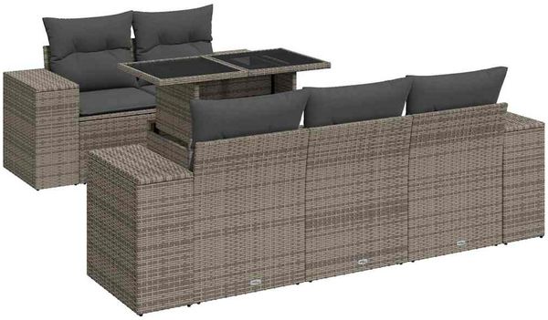 vidaXL 6-tlg. Garten-Sofagarnitur mit Kissen Grau Poly Rattan 3326731 Bild 2