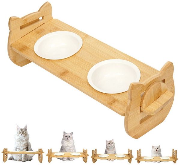 OSTWOLKE Futternapf Futterstation Höhenverstellbar Doppelnapf für Kleine Hunde und Katzen, Keramik