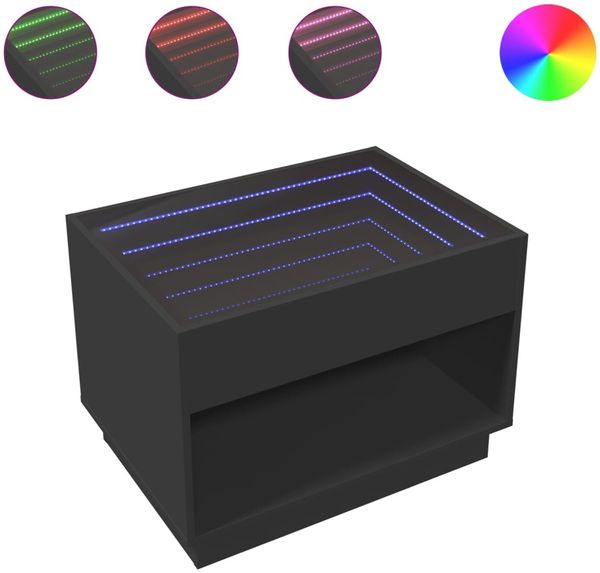 Couchtisch, Sofatisch mit Infinity-LED Schwarz 70x50x50 cm