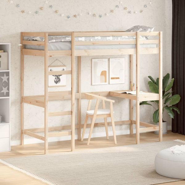 vidaXL Hochbett mit Schreibtisch 75x190 cm Massivholz Kiefer 842862