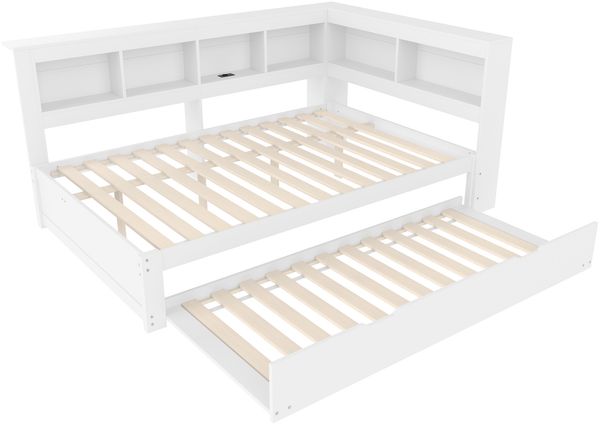 Bett 140x200 cm mit Ausziehbett, Steckdose und 2 USB-Anschlüssen – praktisches Daybett mit Stauraum Bild 8