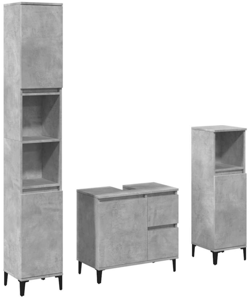 vidaXL 3-tlg. Badmöbel-Set Betongrau Holzwerkstoff 3324946