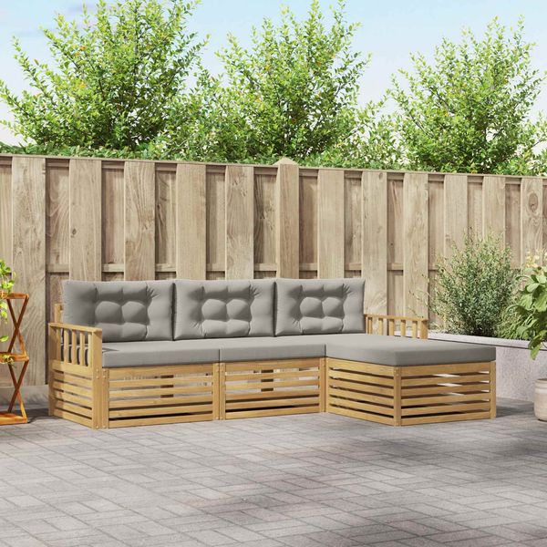 vidaXL Outdoor-Sofagarnitur 4 pcs Weiß und Hellgrau Polyester 3390276