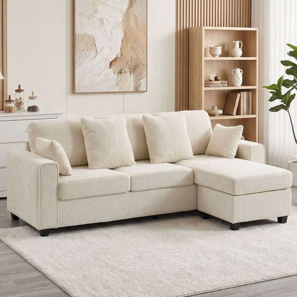HOMCOM Ecksofa breite Sitzfläche Couch, Couch 1 Teile, 18 cm dicke Kissen, reversible Chaiselongue, robust bis 400 kg
