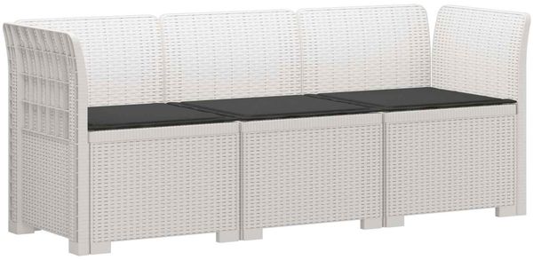 vidaXL 3-Sitzer Garten Sofa mit Kissen Rattan-Look PP Weiß 3443827