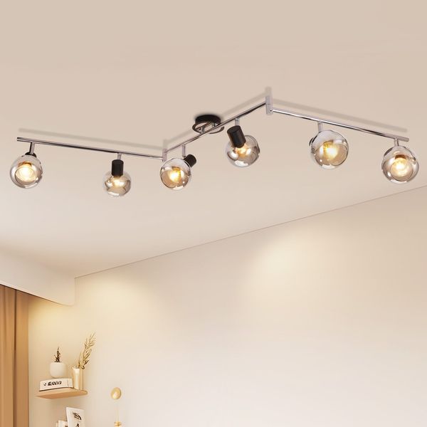 ZMH Deckenleuchte Spot E14 Modern Rauchglas 6 flammig Deckenlampe schwenkbar 350° drehbar