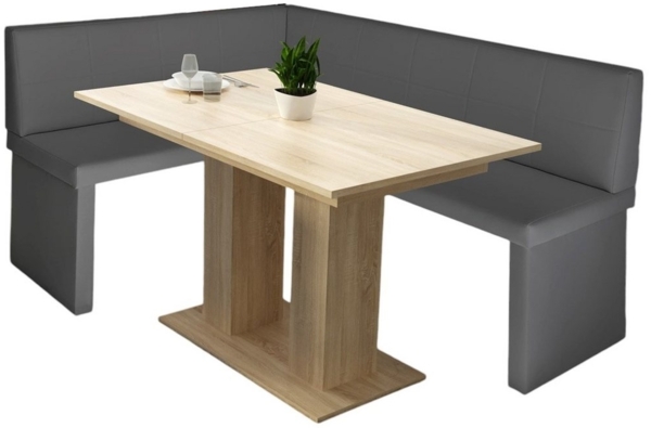 Eckbankgruppe 168x128 cm ROBIN R Grau / Esstisch DANTE Sonoma Eiche