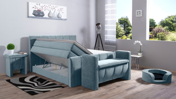 Meisterbetten Boxspringbett Roki 200x220 in VS-Hellblau, Matratzenbezug Nano, Ergoflex-Topper, mit Fussteil Bild 3