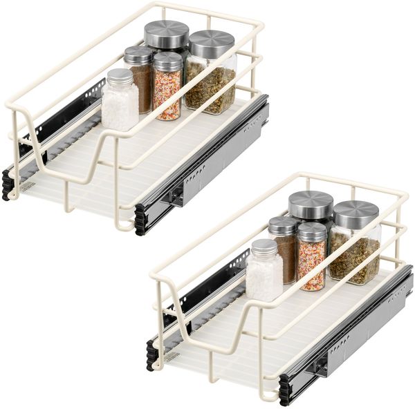 Teleskopschubladen 2er Set - für 30 cm Schrank mit Einlegeboden, aus Metall, (Cremeweiß)