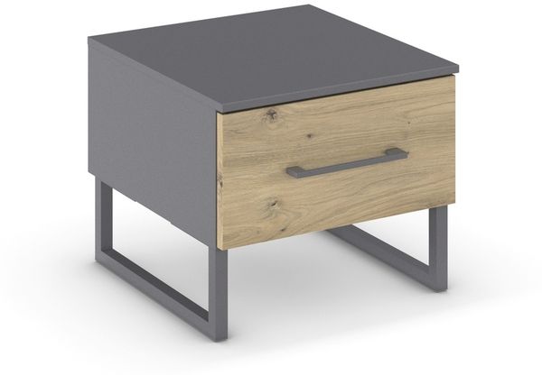 Nachtkommode >Butte< in Eiche Artisan / grau metallic - 40x34x42 (BxHxT)