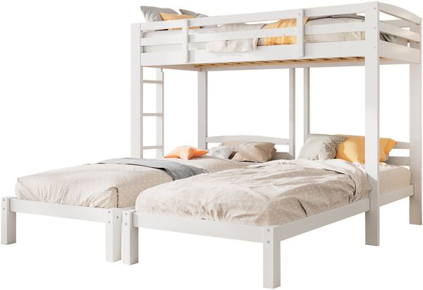 Dreifach-Etagenbett 90×200 cm, mit Rausfallschutz und Seitenleiter, Weiß, ohne Matratze Bild 7