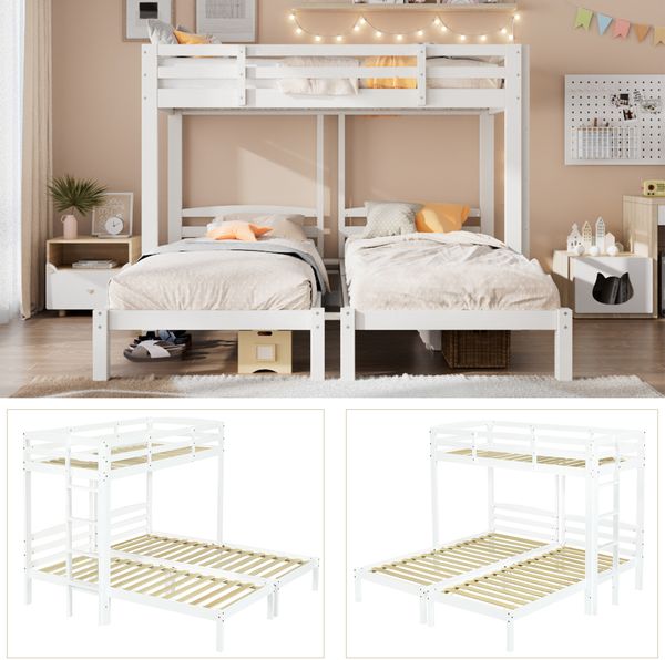 Dreifach-Etagenbett 90×200 cm, mit Rausfallschutz und Seitenleiter, Weiß, ohne Matratze Bild 8