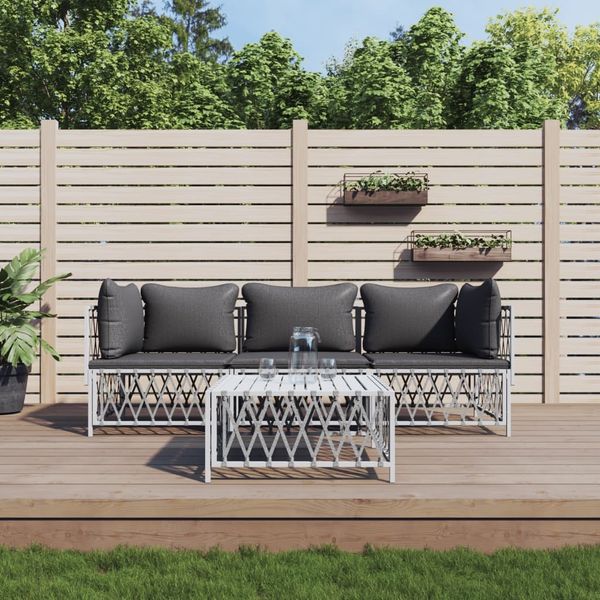 vidaXL 4-tlg. Garten-Lounge-Set mit Kissen Weiß Stahl 3186818