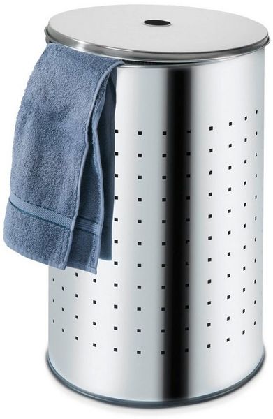 Home4You Wäschetonne Wäschesammler, 54 Liter Fassungsvermögen, Edelstahl, Höhe 57 cm, mit Deckel und Belüftungslöchern