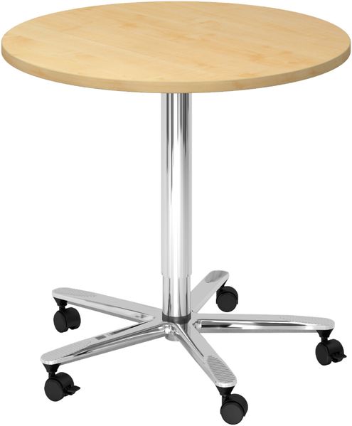 bümö Säulenhubtisch höhenverstellbar, Stehtisch Büro, Bistrotisch rund 80 x 80 cm - Besprechungstisch Ahorn, Stehtisch Holz-Platte, Säule aus Metall verchromt, Säulentisch, Hochtisch, ST08-3-C