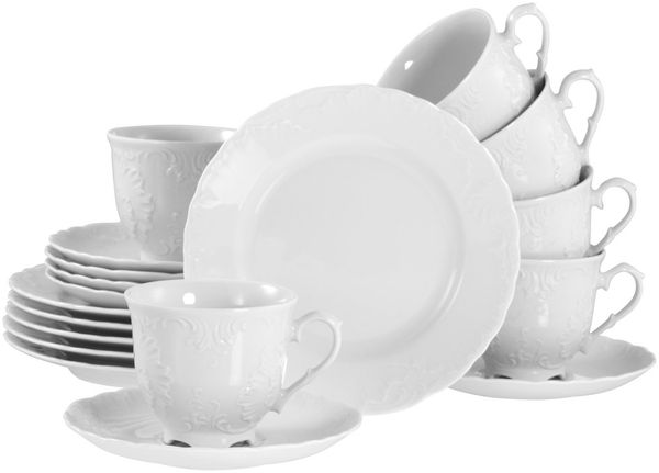 CreaTable Kaffeeservice Rokoko, Service 18-tlg. (18-tlg), 6 Personen, Porzellan, Daily Use, Zeitlos