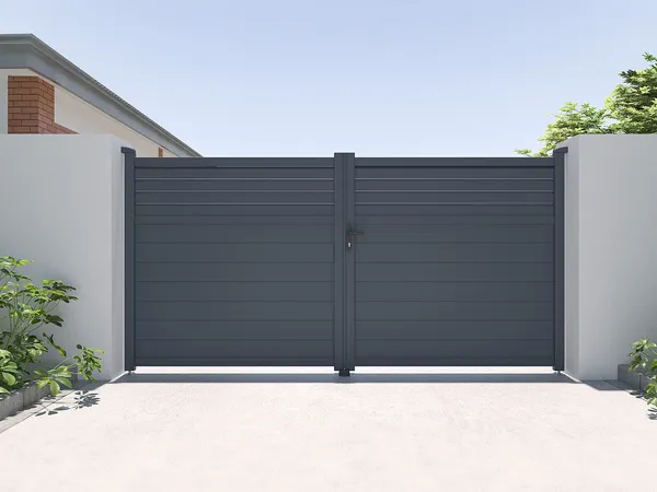 Vente-unique - VIAZO Eingangstor Metall Grau - B 4,6 cm x H 176 cm x L 350 cm