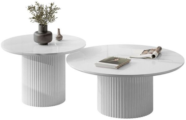 Lookway Couchtisch OVI-Tischset mit geriffelter Basis (2er Set), Durchmesser: ⌀80 cm und ⌀60 cm