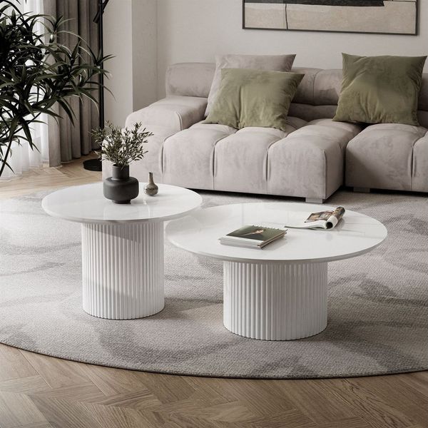 Lookway Couchtisch OVI-Tischset mit geriffelter Basis (2er Set), Durchmesser: ⌀80 cm und ⌀60 cm