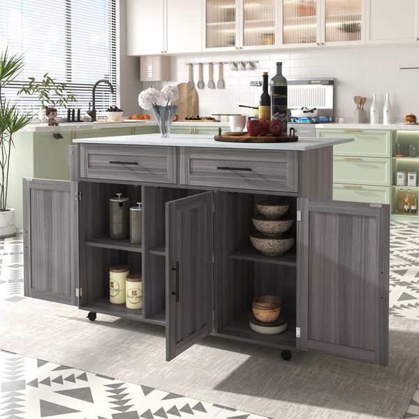 Kücheninsel MDF mit klappbarer Tischplatte & Stauraum, 129x46/71x91,5 cm, Grau-Weiß