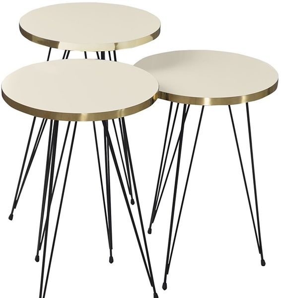 Satztische mit Metallbeinen 34 x 34 cm Spanplatte Beige 89321688 [en. casa]