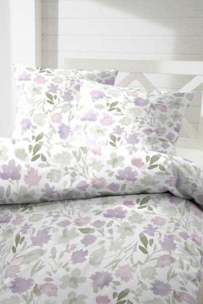 Primera Perkal Bettwäsche 155x220 Blumen lila grün weiß 133043-65