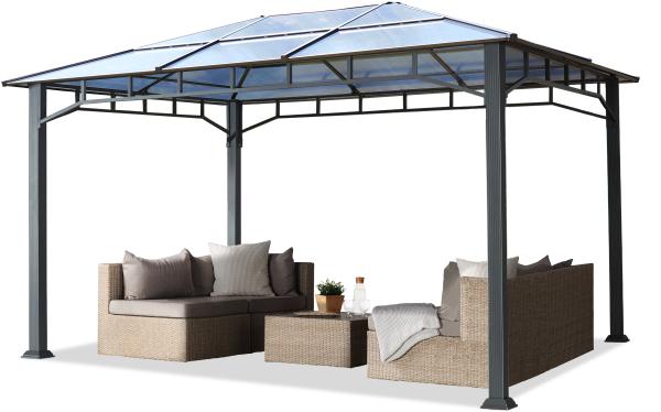 Gartenpavillon 3x4 m Aluminium Gestänge Polycarbonat Dach 8mm Pavillon Gartenzelt ohne Seitenteile